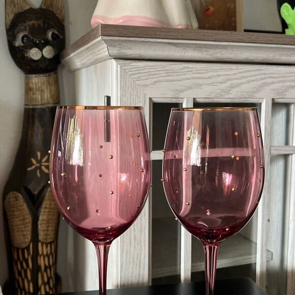 Pink and Gold wine Glasses polka dot NWOT - Picture 6 of 6